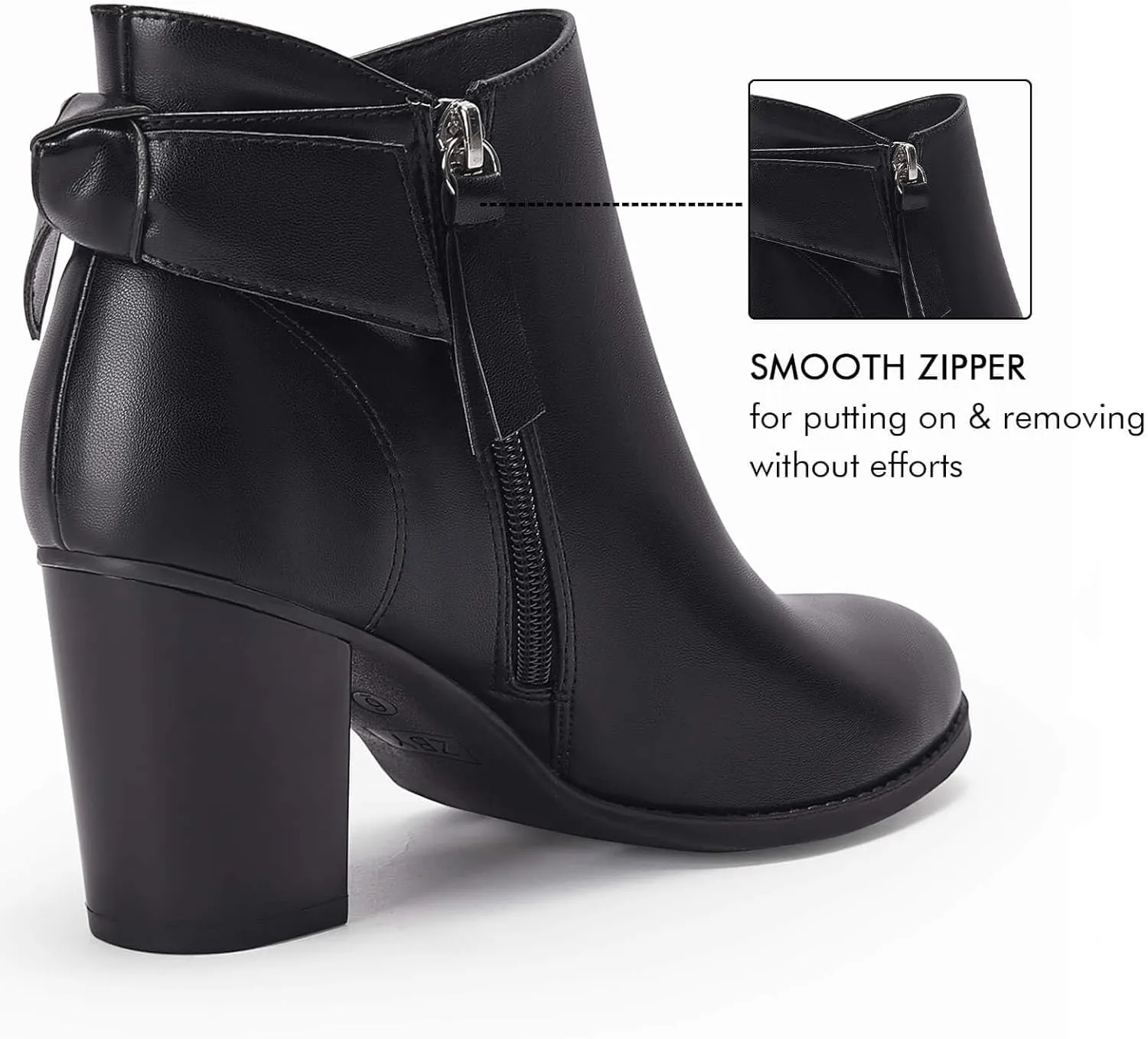 Coutgo Women's Fall Ankle Boots Shoes Chunky Block Stacked Heel Bow Tie Pointed Toe Dress Booties Side Zipper