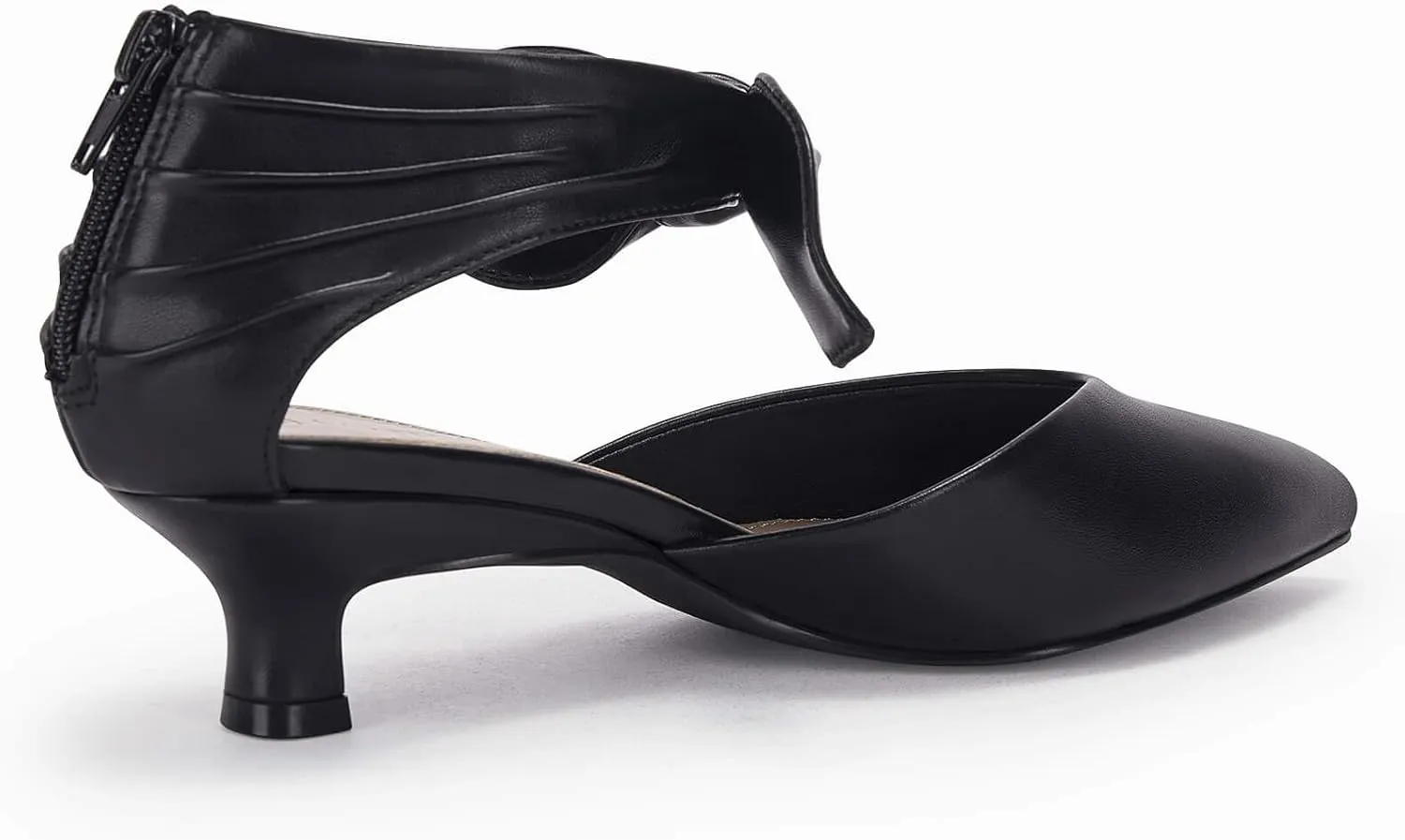 Coutgo Womens Low Kitten Heels Dress Shoes Closed Pointed Toe Bowknot Ankle Strap D'Orsay Zipper Pumps