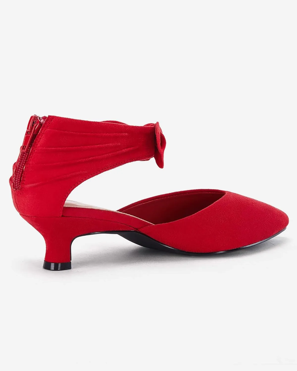 Coutgo Womens Low Kitten Heels Dress Shoes Closed Pointed Toe Bowknot Ankle Strap D'Orsay Zipper Pumps
