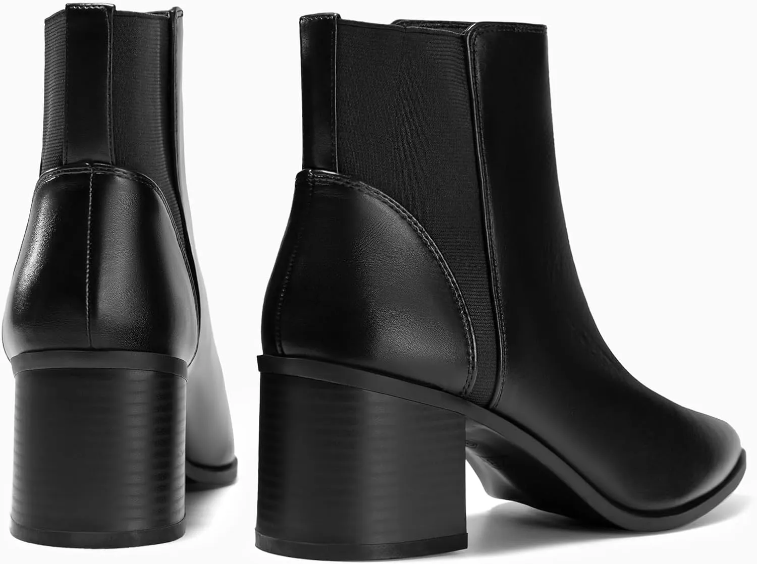 Coutgo Womens Pointed Toe Ankle Boots Elastic Chunky Block Stacked Mid Heel Slip On Chelsea Booties