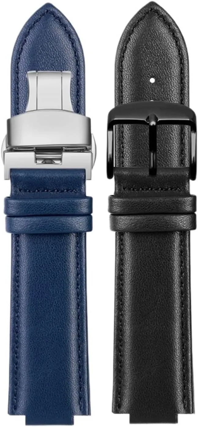 Cowhide Leather Watch Strap Compatible with Casio Edifice EFB-680D-2A ECB-10D Leather Strap Men's Watchband Convex Interface Bracelet 14mm(Blue Black B)