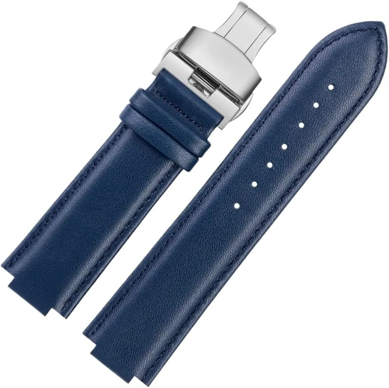 Cowhide Leather Watch Strap Compatible with Casio Edifice EFB-680D-2A ECB-10D Leather Strap Men's Watchband Convex Interface Bracelet 14mm(Blue Black B)