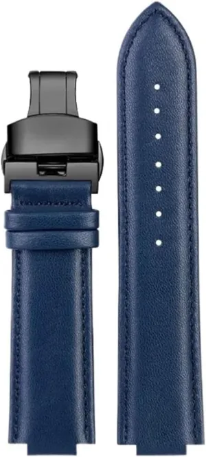 Cowhide Leather Watch Strap Compatible with Casio Edifice EFB-680D-2A ECB-10D Leather Strap Men's Watchband Convex Interface Bracelet 14mm(Blue Black B)