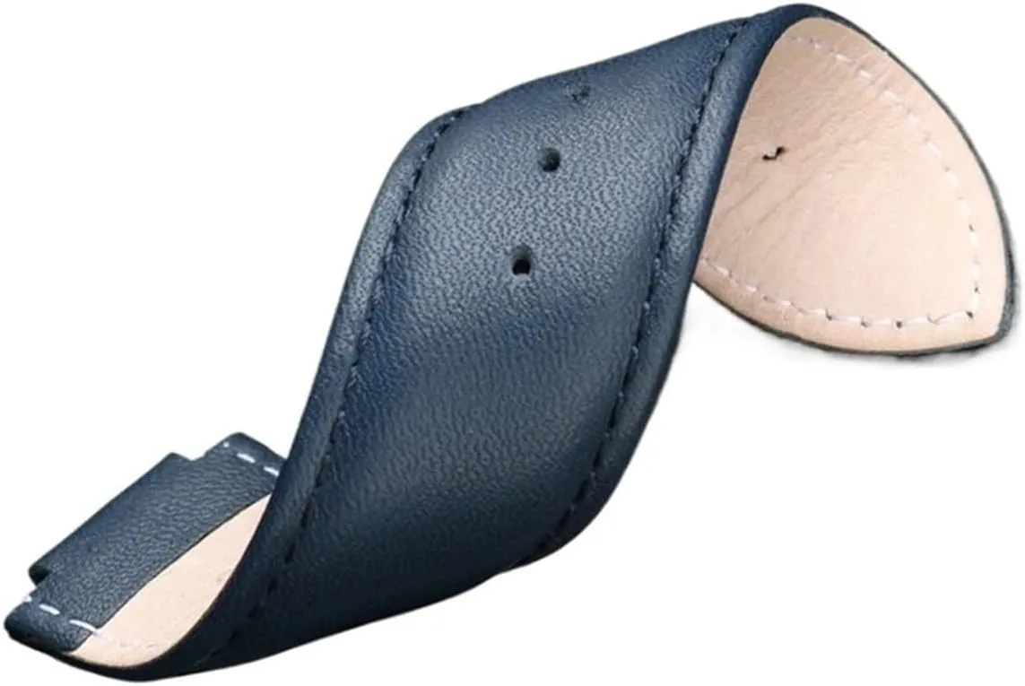 Cowhide Leather Watch Strap Compatible with Casio Edifice EFB-680D-2A ECB-10D Leather Strap Men's Watchband Convex Interface Bracelet 14mm(Blue Black B)