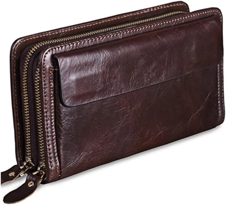 Cowhide Men Clutch Wallets Genuine Leather Long Purses Business Large Capacity Wallet Zipper Phone Bag for Male