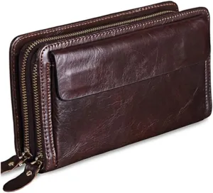 Cowhide Men Clutch Wallets Genuine Leather Long Purses Business Large Capacity Wallet Zipper Phone Bag for Male
