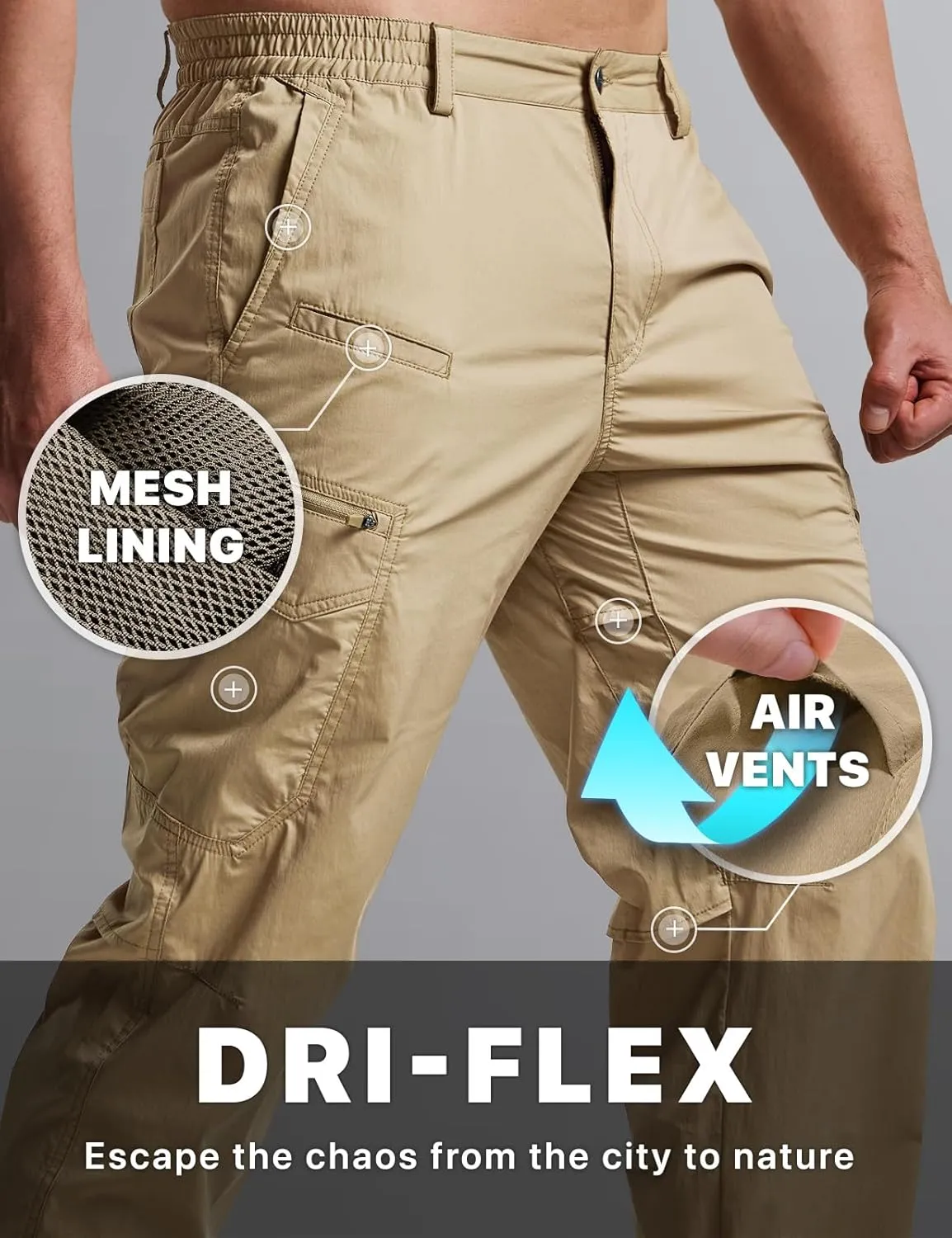 CQR Men's Quick Dry Tactical Pants, Water Resistant Outdoor Pants, Lightweight Stretch Cargo Work Hiking Pants