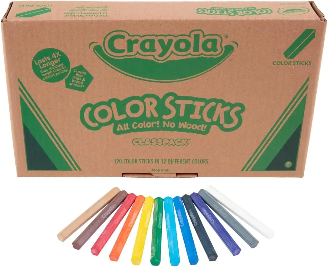 Crayola Color Sticks (120ct), Classroom Supplies, Woodless Colored Pencils Bulk Classpack, 12 Colors