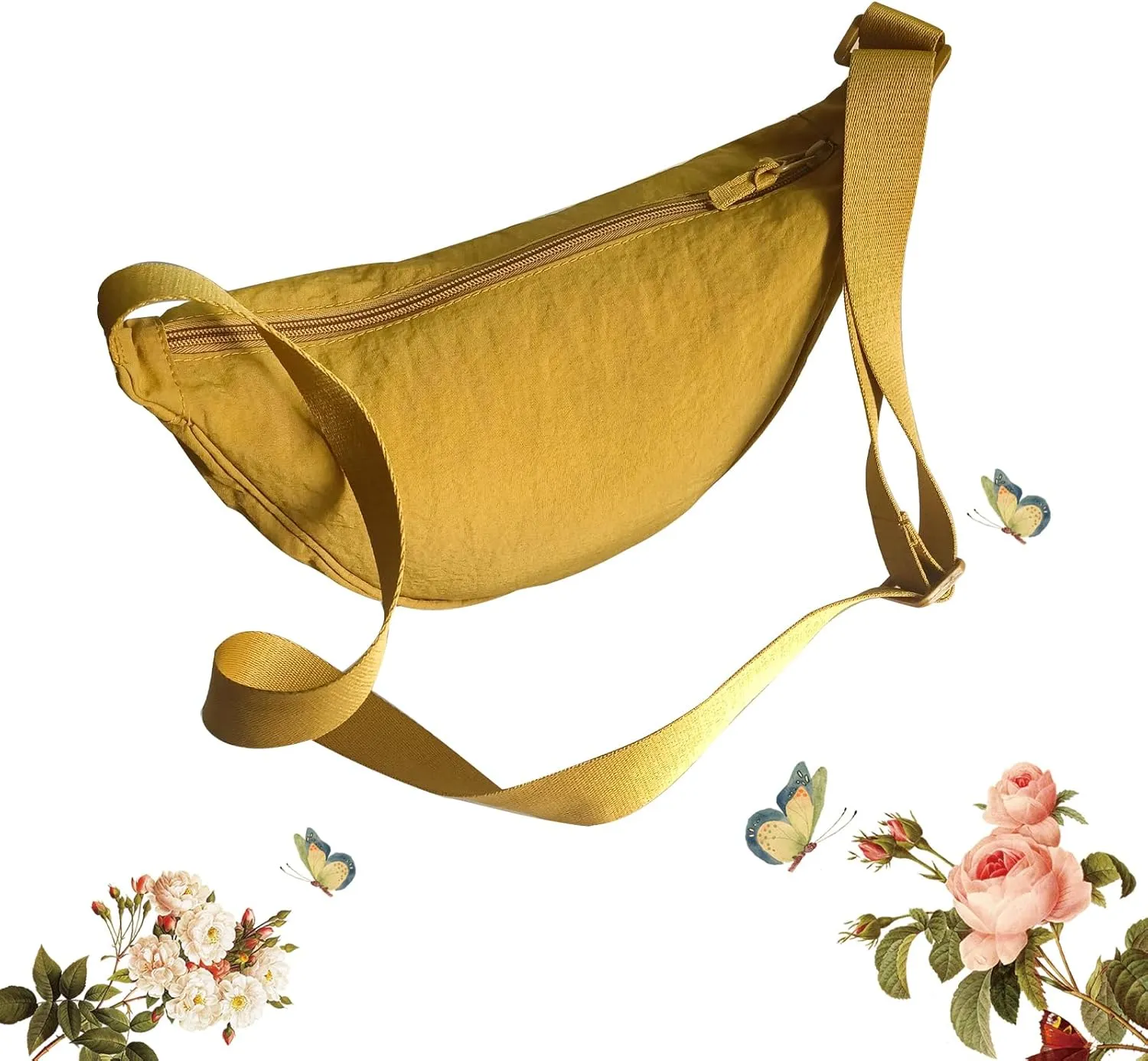 Crescent Bag for Women Men Small Nylon Crossbody Lightweight Shoulder Purse Travel Waist Bag