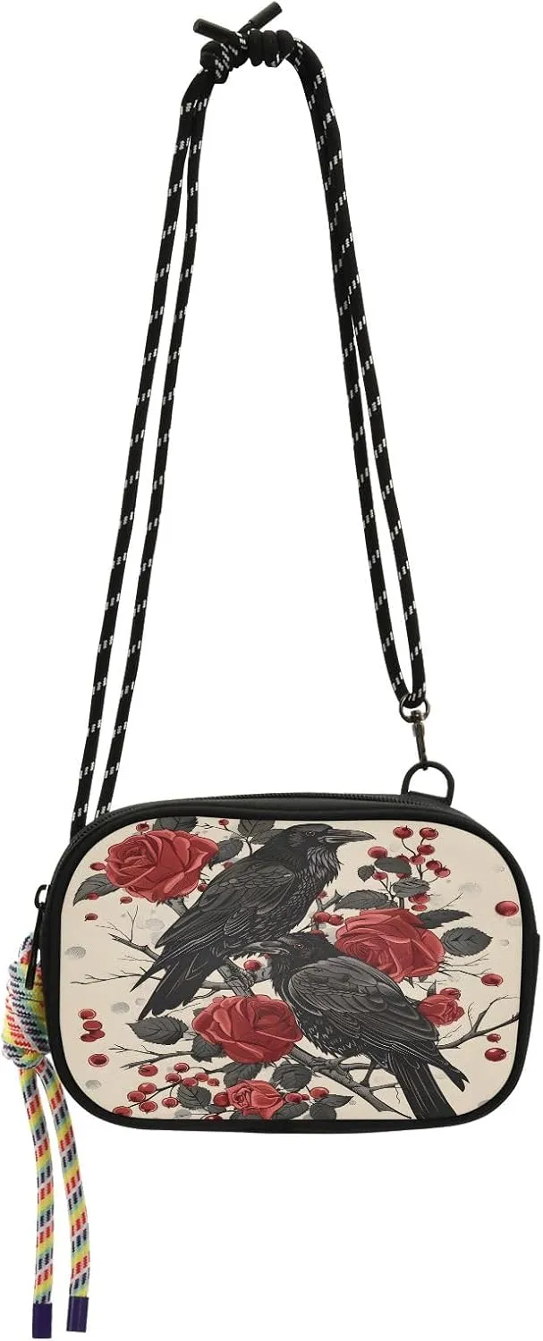 Crossbody Bag Crows in Red Roses Phone Purse Small Handbag
