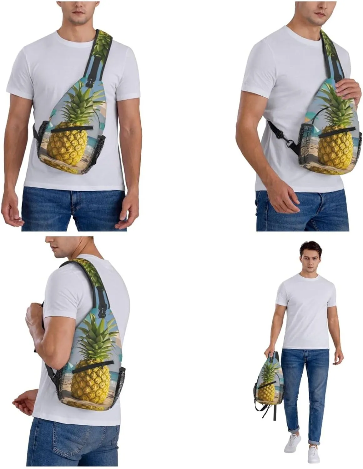 Crossbody Bag for Women Men Beach Geometric Pineapple Chest Bag Crossbody Sling Bag Adjustable Shoulder Bag