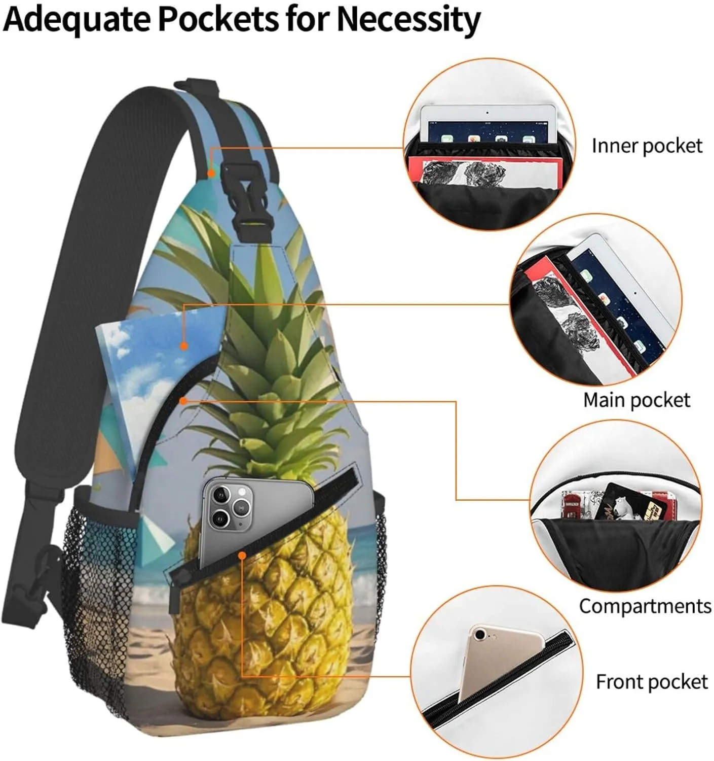 Crossbody Bag for Women Men Beach Geometric Pineapple Chest Bag Crossbody Sling Bag Adjustable Shoulder Bag