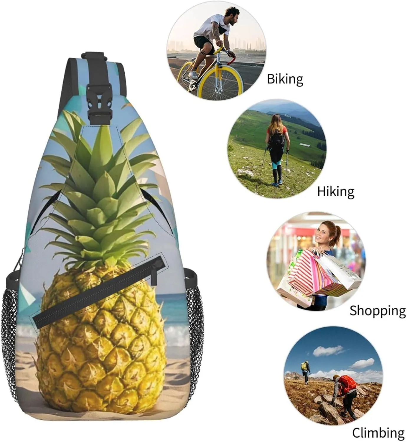 Crossbody Bag for Women Men Beach Geometric Pineapple Chest Bag Crossbody Sling Bag Adjustable Shoulder Bag