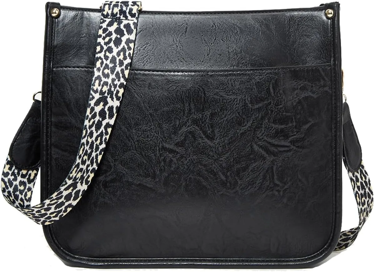 Crossbody Bags for Women Designer Leather Hobo Handbags With 2 Adjustable Leopard Guitar Strap Shoulder Bucket Bags
