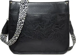 Crossbody Bags for Women Designer Leather Hobo Handbags With 2 Adjustable Leopard Guitar Strap Shoulder Bucket Bags