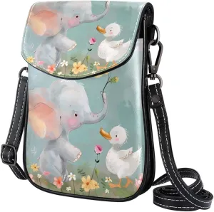 Crossbody Bags for Women,Crossbody Bag Men,Small Sling Bag,Flower Bush Rabbit and Elephant,Crossbody Purse