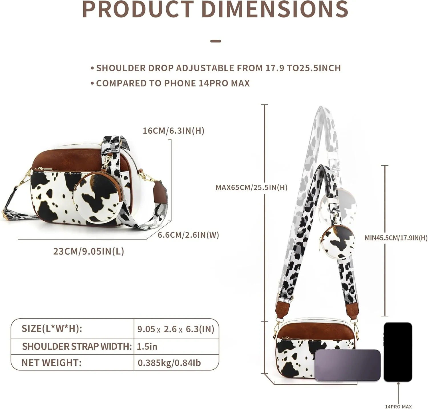 Crossbody Purses for Women Vegan Leather Small Handbags Bags with Detachable Coin Pouch Adjustable Guitar Wide Strap