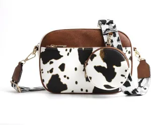 Crossbody Purses for Women Vegan Leather Small Handbags Bags with Detachable Coin Pouch Adjustable Guitar Wide Strap