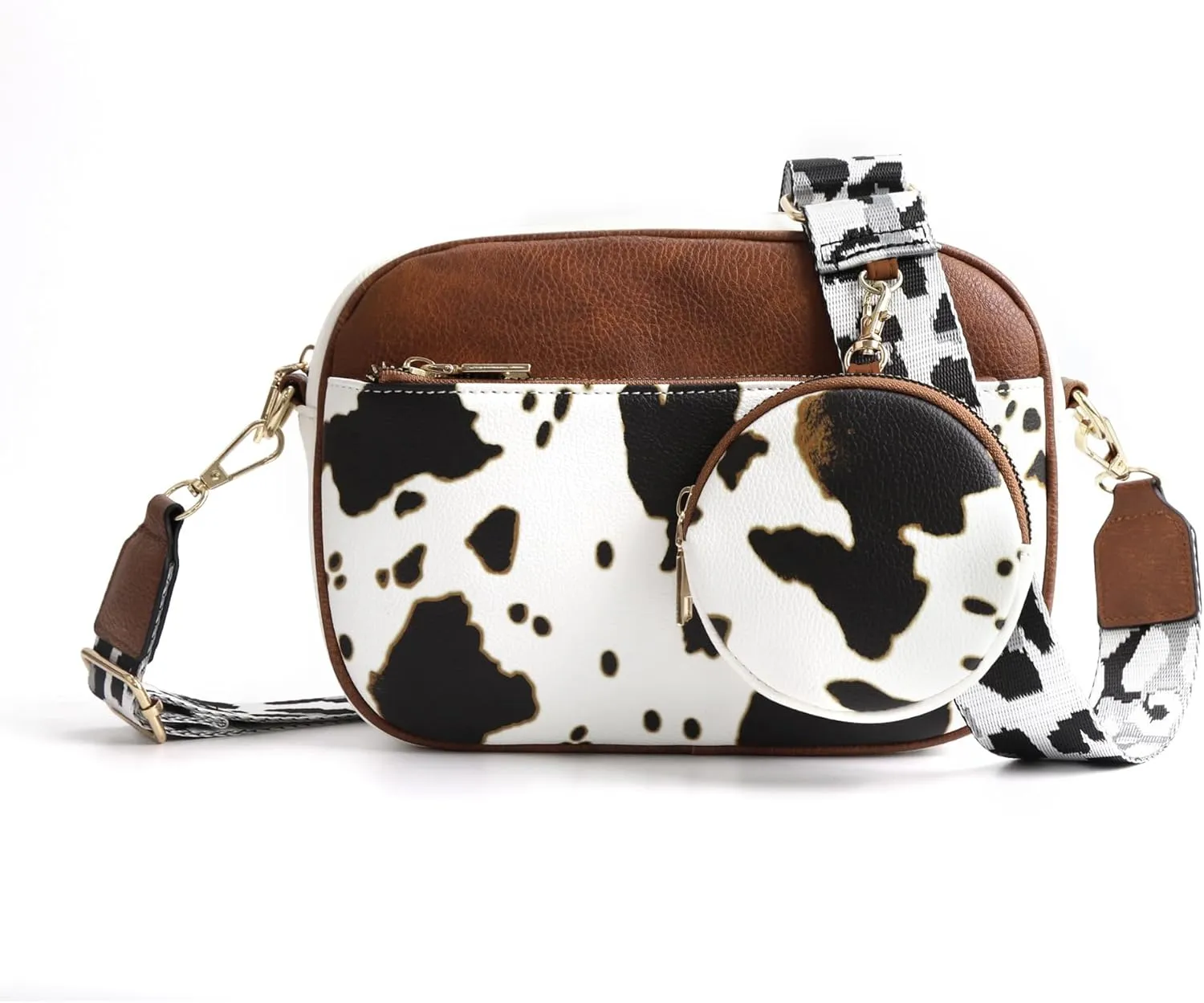 Crossbody Purses for Women Vegan Leather Small Handbags Bags with Detachable Coin Pouch Adjustable Guitar Wide Strap