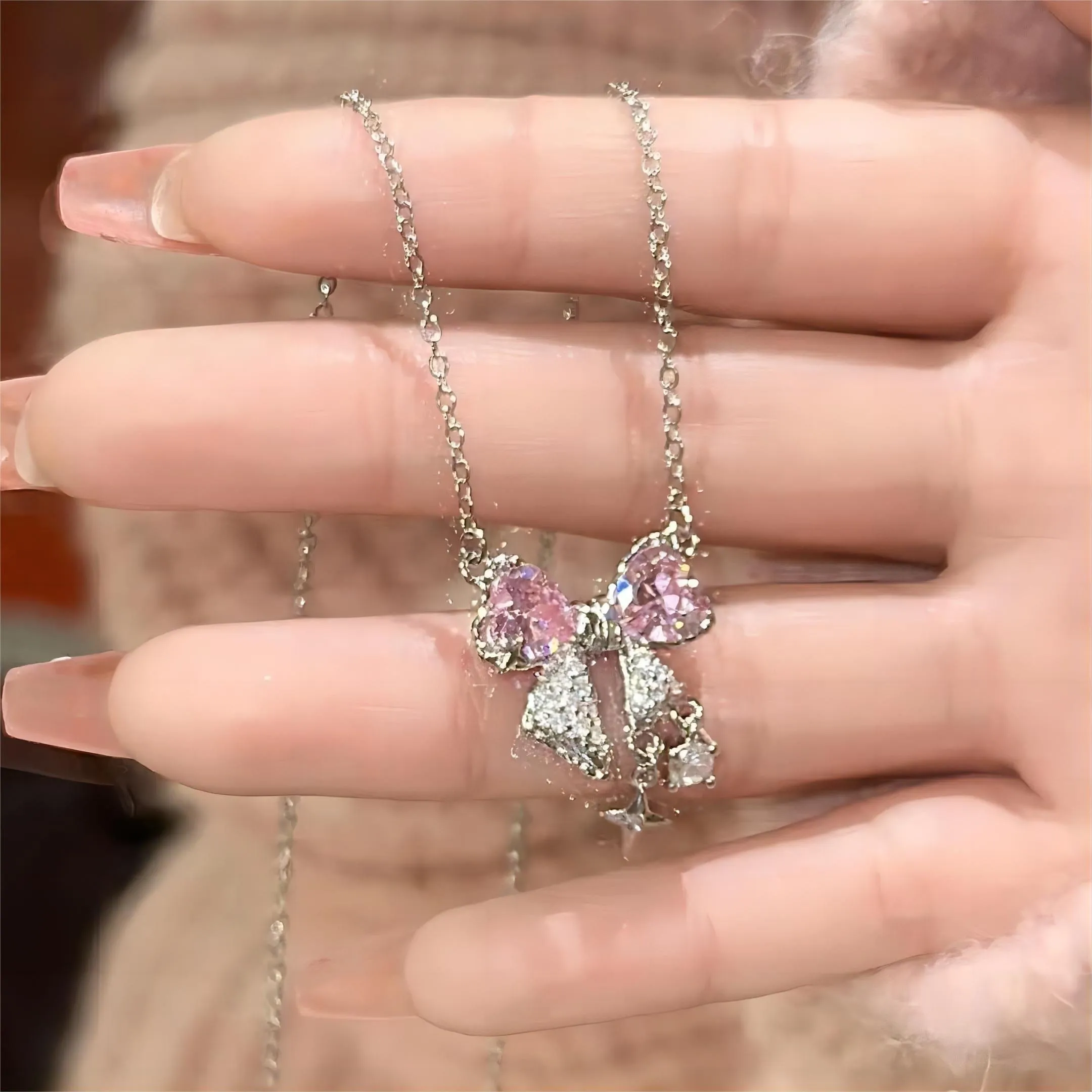 Crystal Bowknot Chain Necklace GEM001