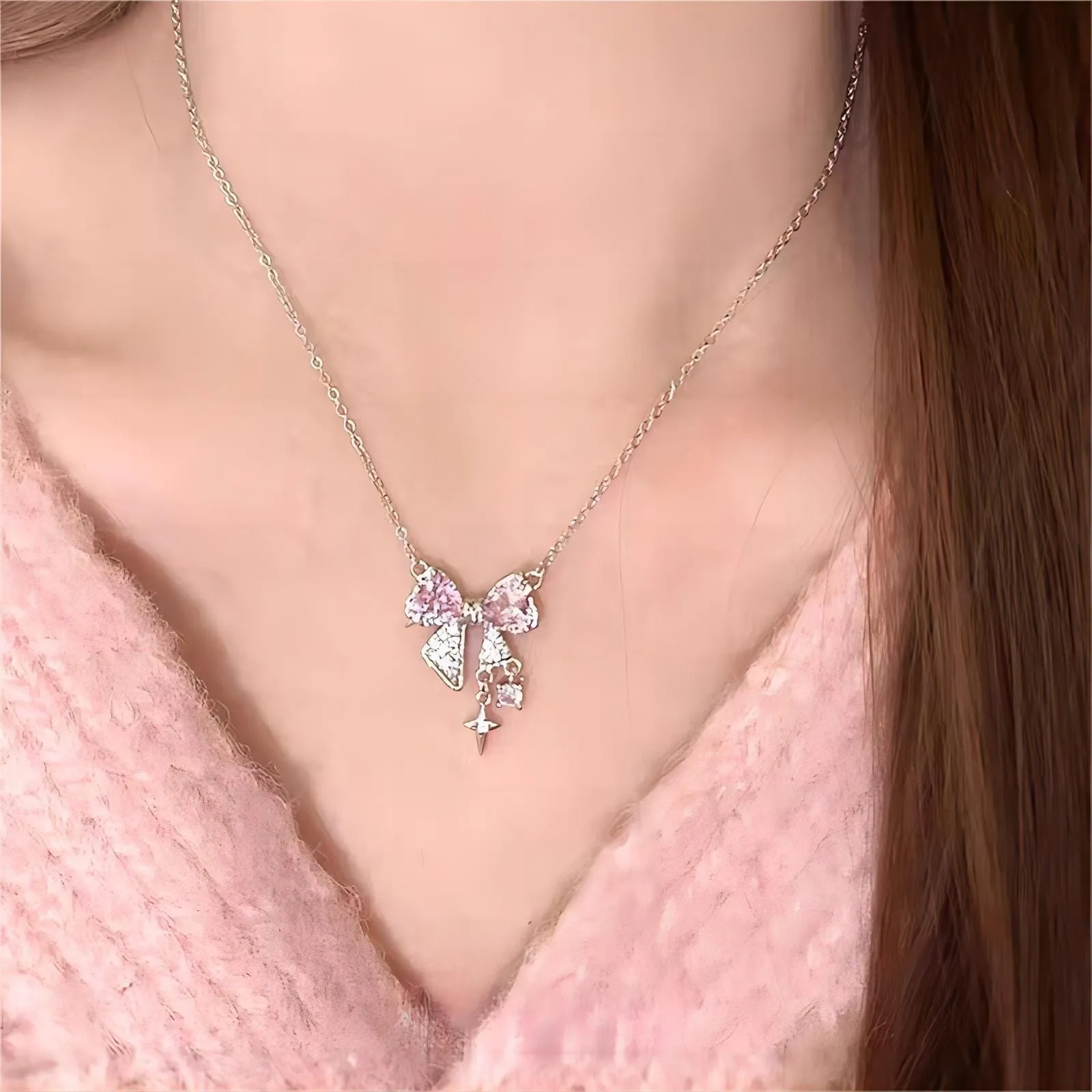 Crystal Bowknot Chain Necklace GEM001