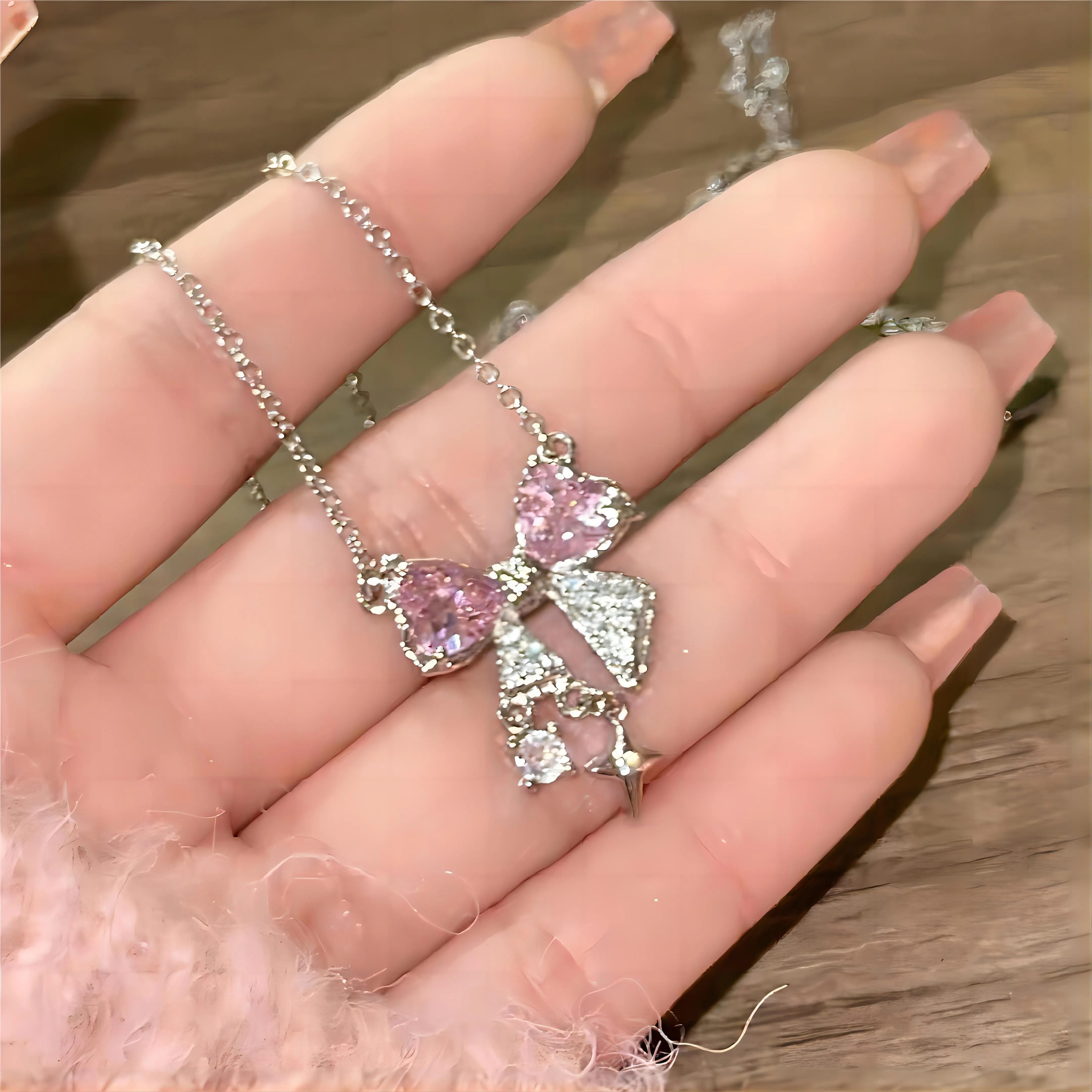 Crystal Bowknot Chain Necklace GEM001