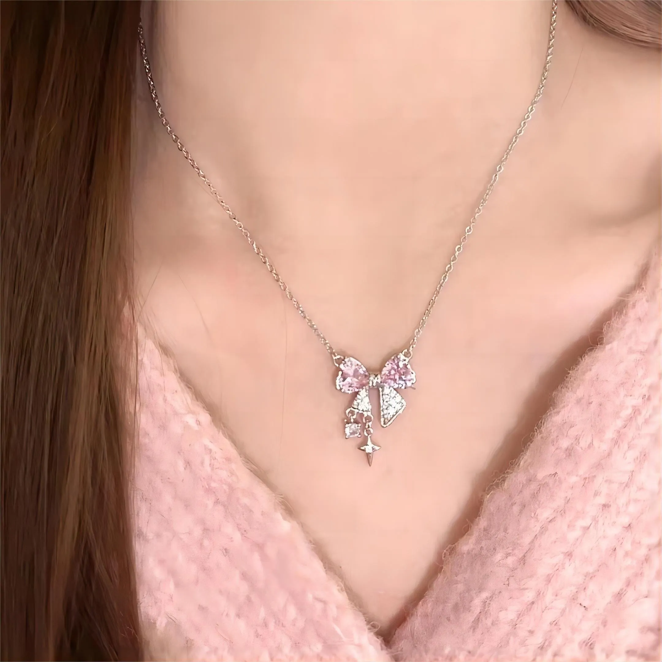 Crystal Bowknot Chain Necklace GEM001