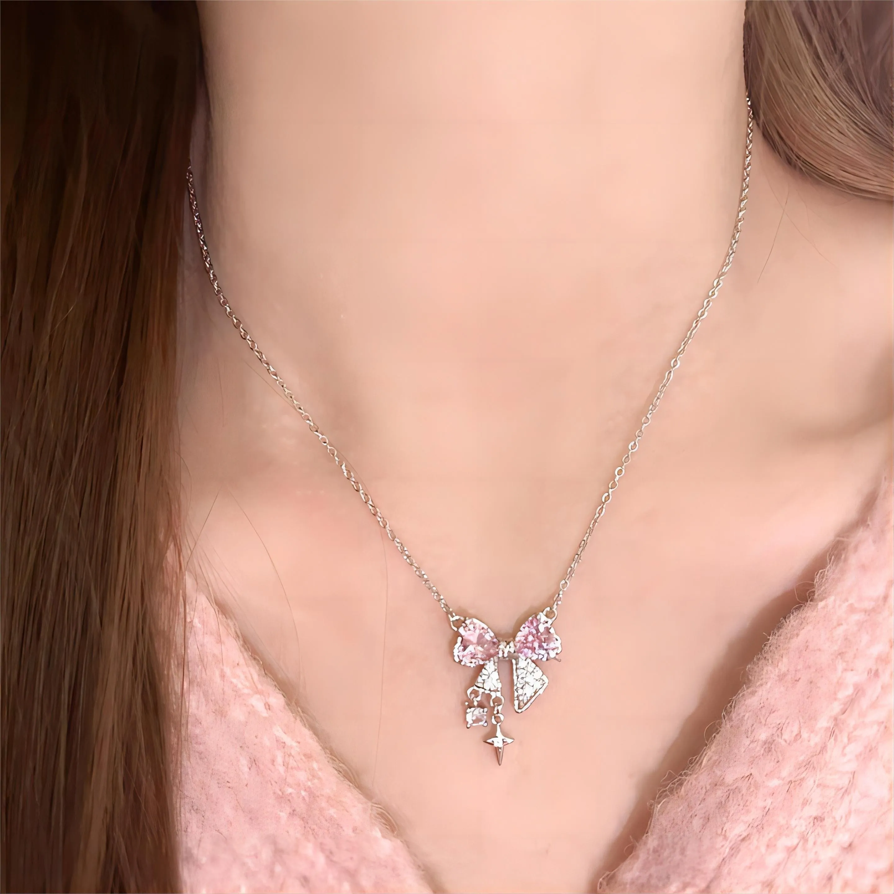 Crystal Bowknot Chain Necklace GEM001
