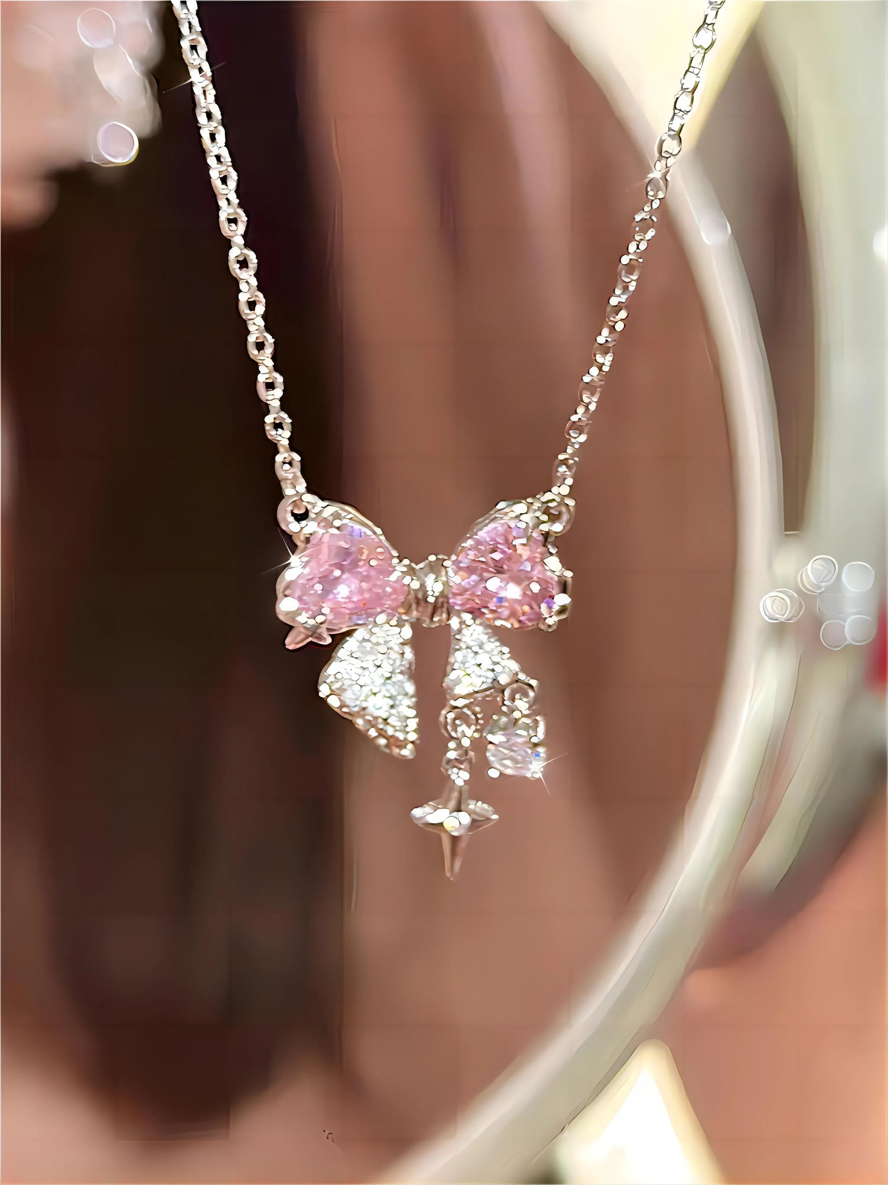 Crystal Bowknot Chain Necklace GEM001
