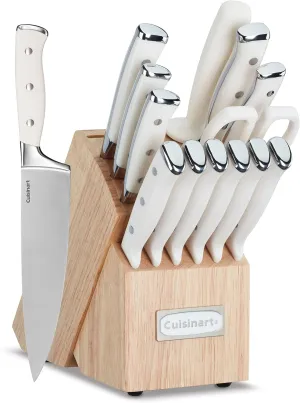 Cuisinart 15-Piece Knife Set with Block, High Carbon Stainless Steel, Forged Triple Rivet, Natural C77CTR-15P