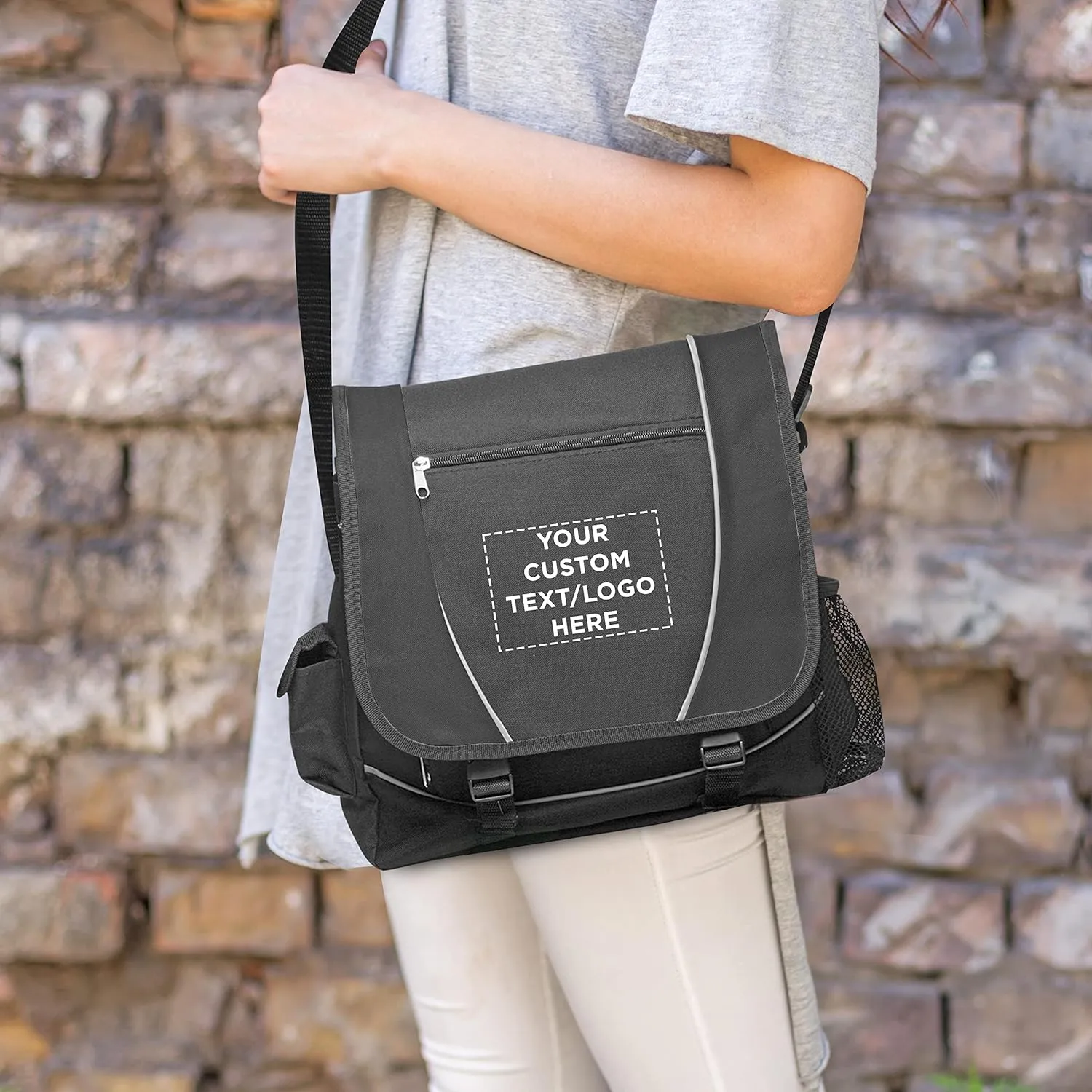 Custom Messenger Bags & Laptop Bags Set of 10, Personalized Bulk Pack - Perfect for Employees, Students, And For Everyday Use - Black