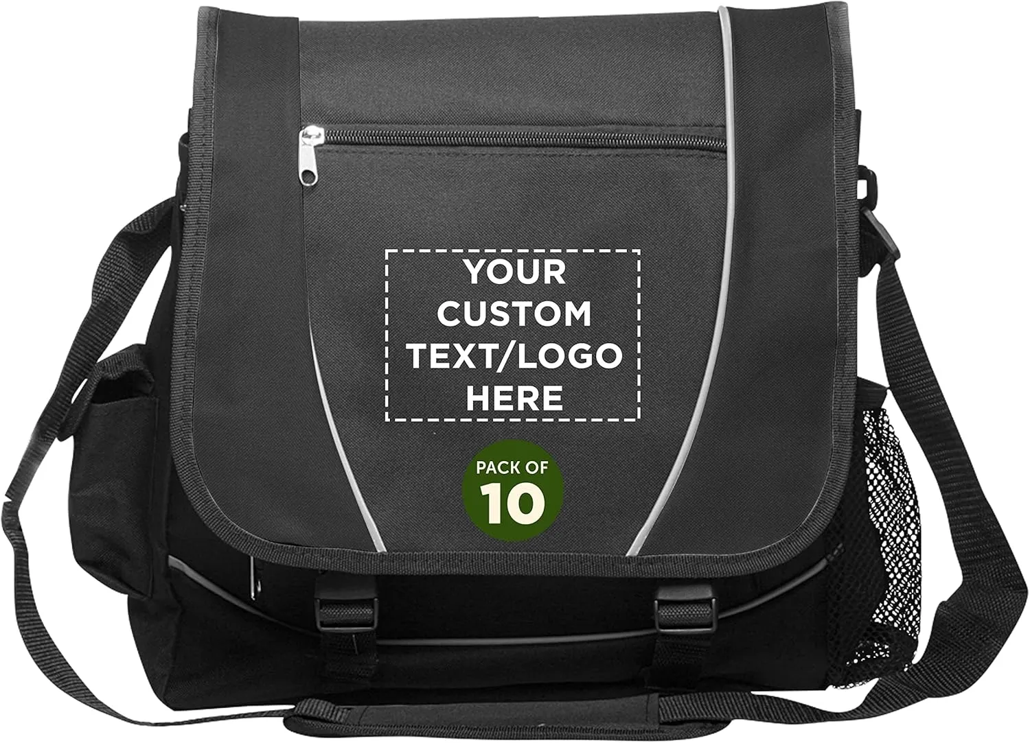 Custom Messenger Bags & Laptop Bags Set of 10, Personalized Bulk Pack - Perfect for Employees, Students, And For Everyday Use - Black