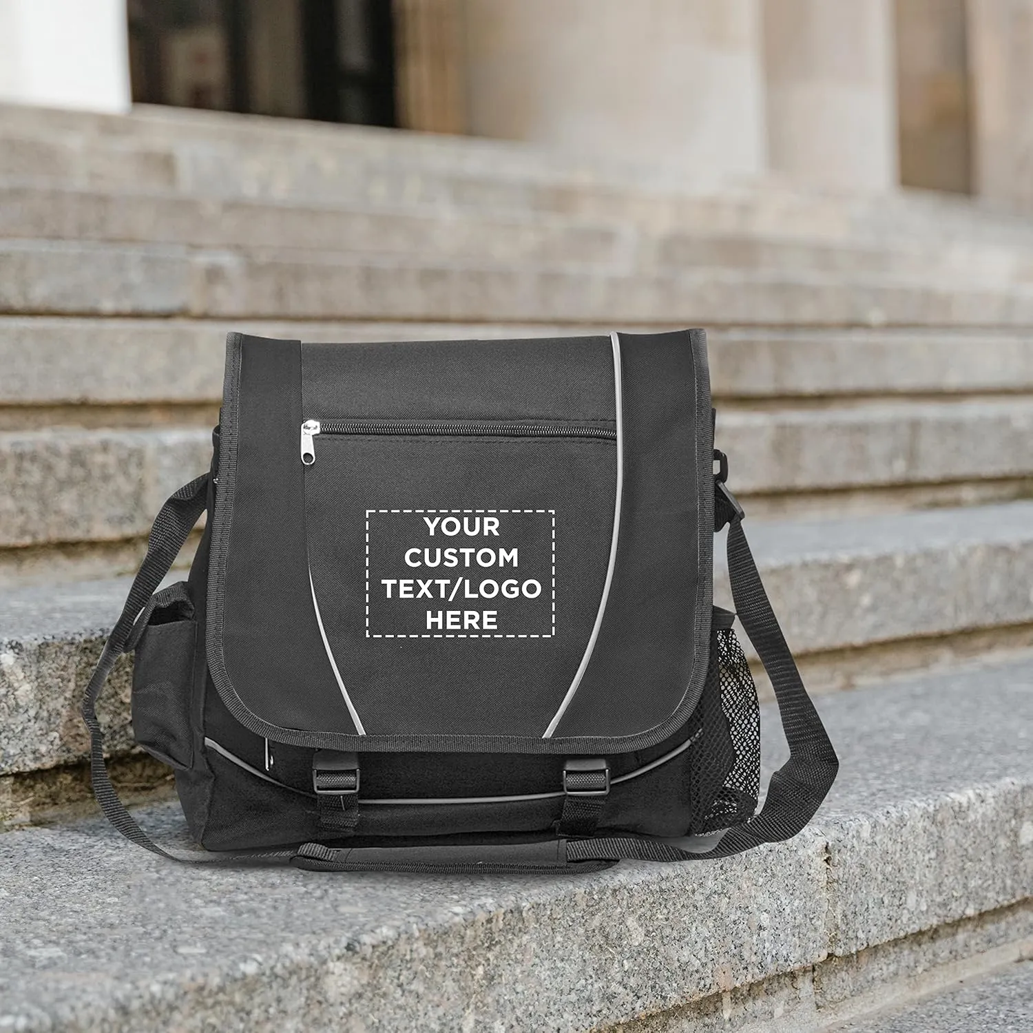 Custom Messenger Bags & Laptop Bags Set of 10, Personalized Bulk Pack - Perfect for Employees, Students, And For Everyday Use - Black