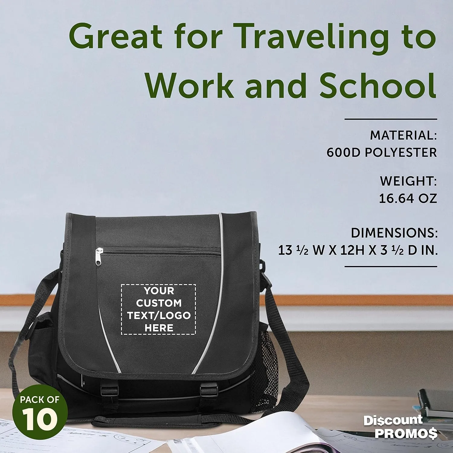 Custom Messenger Bags & Laptop Bags Set of 10, Personalized Bulk Pack - Perfect for Employees, Students, And For Everyday Use - Black