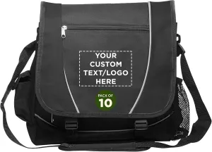 Custom Messenger Bags & Laptop Bags Set of 10, Personalized Bulk Pack - Perfect for Employees, Students, And For Everyday Use - Black