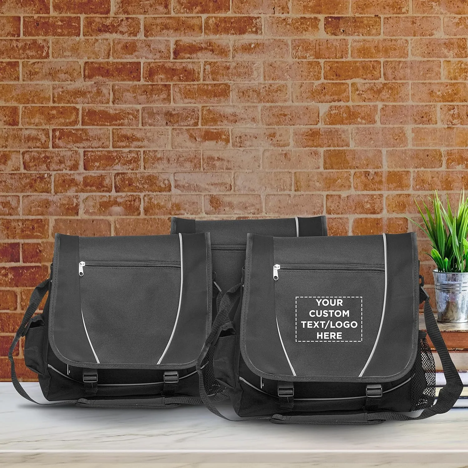 Custom Messenger Bags & Laptop Bags Set of 10, Personalized Bulk Pack - Perfect for Employees, Students, And For Everyday Use - Black
