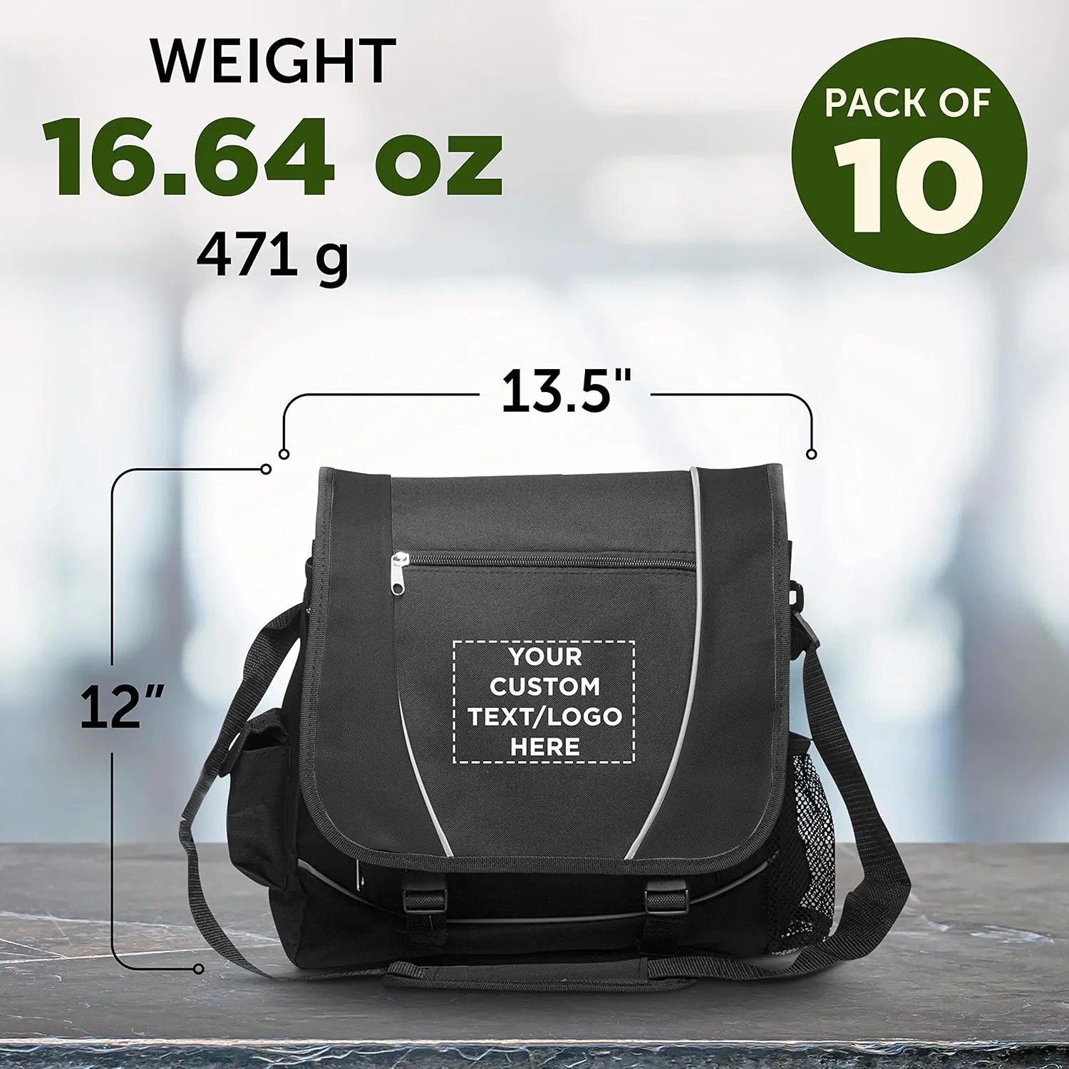 Custom Messenger Bags & Laptop Bags Set of 10, Personalized Bulk Pack - Perfect for Employees, Students, And For Everyday Use - Black