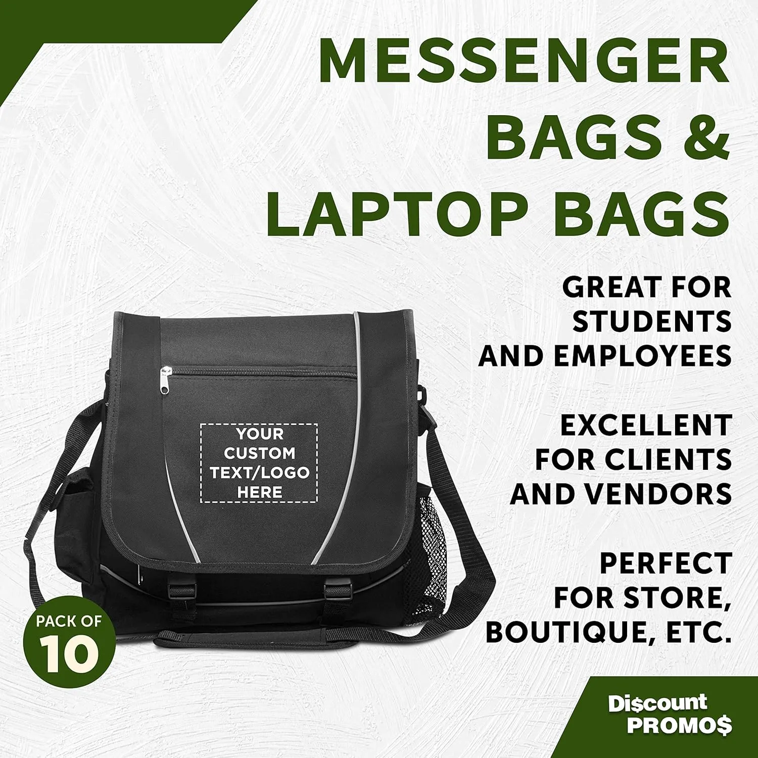 Custom Messenger Bags & Laptop Bags Set of 10, Personalized Bulk Pack - Perfect for Employees, Students, And For Everyday Use - Black