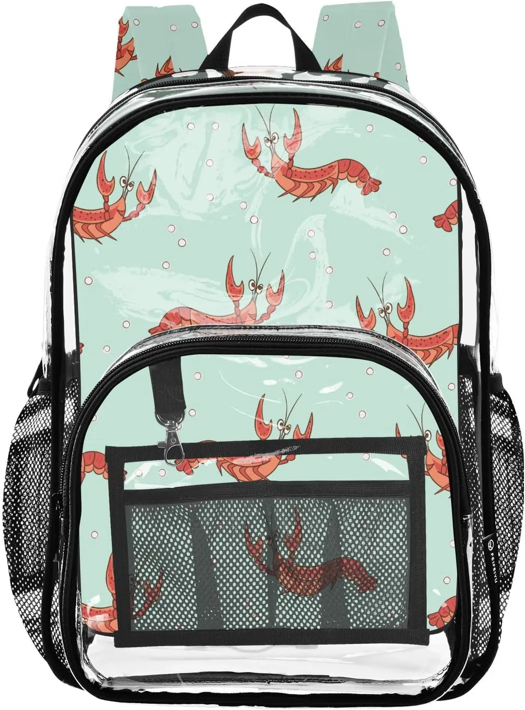 Cute Cartoon Clear Backpack Crayfishes Green PVC Transparent Backpack with Reinforced Straps for Women Men ，12L Large See Through Bookbag for School Work Sport Travel