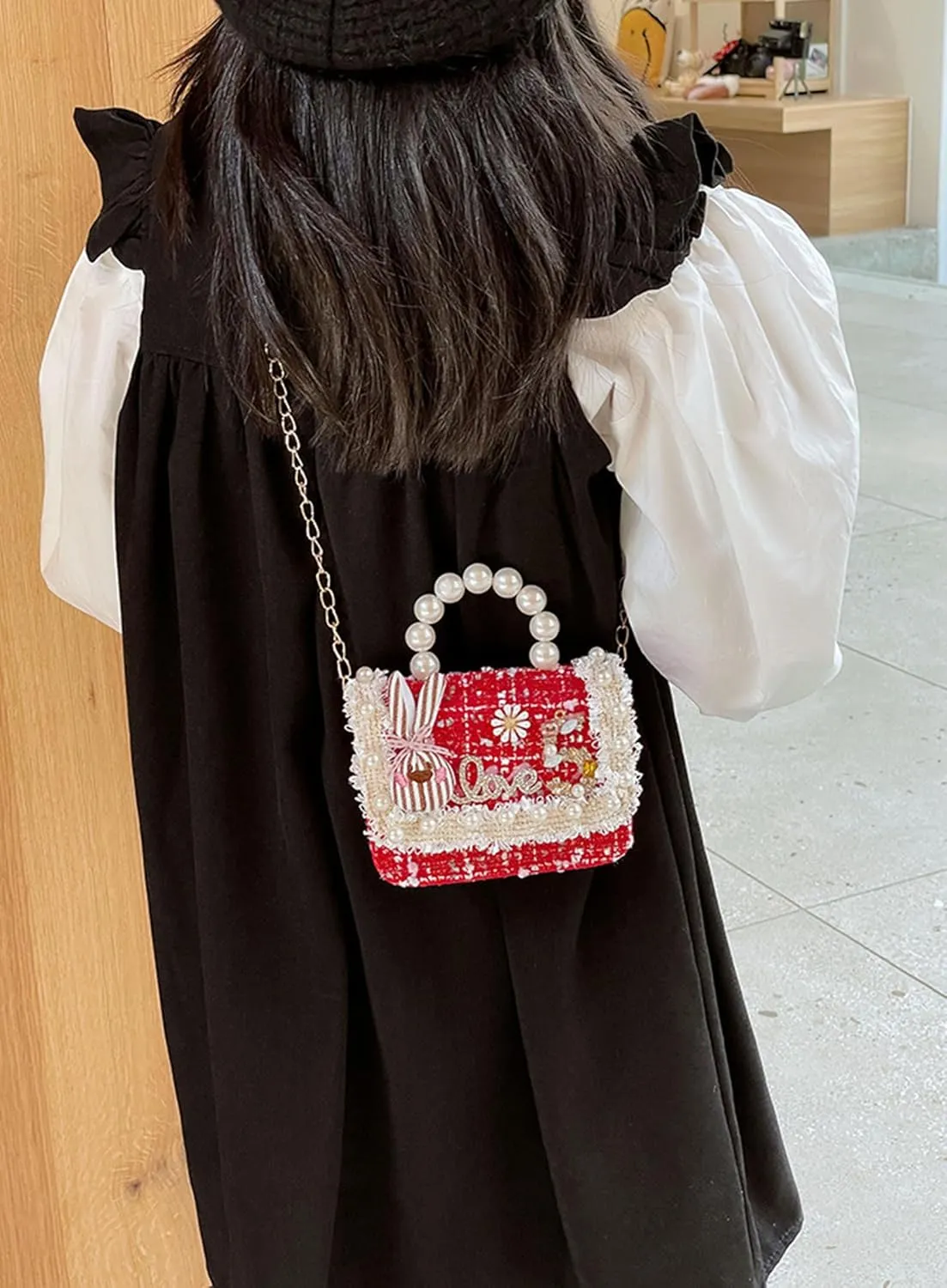 Cute Crossboby Purse with Bowknot Shoulder Bag for Little Girls, Girls Kids Fashion Handbags with Pearl Handle