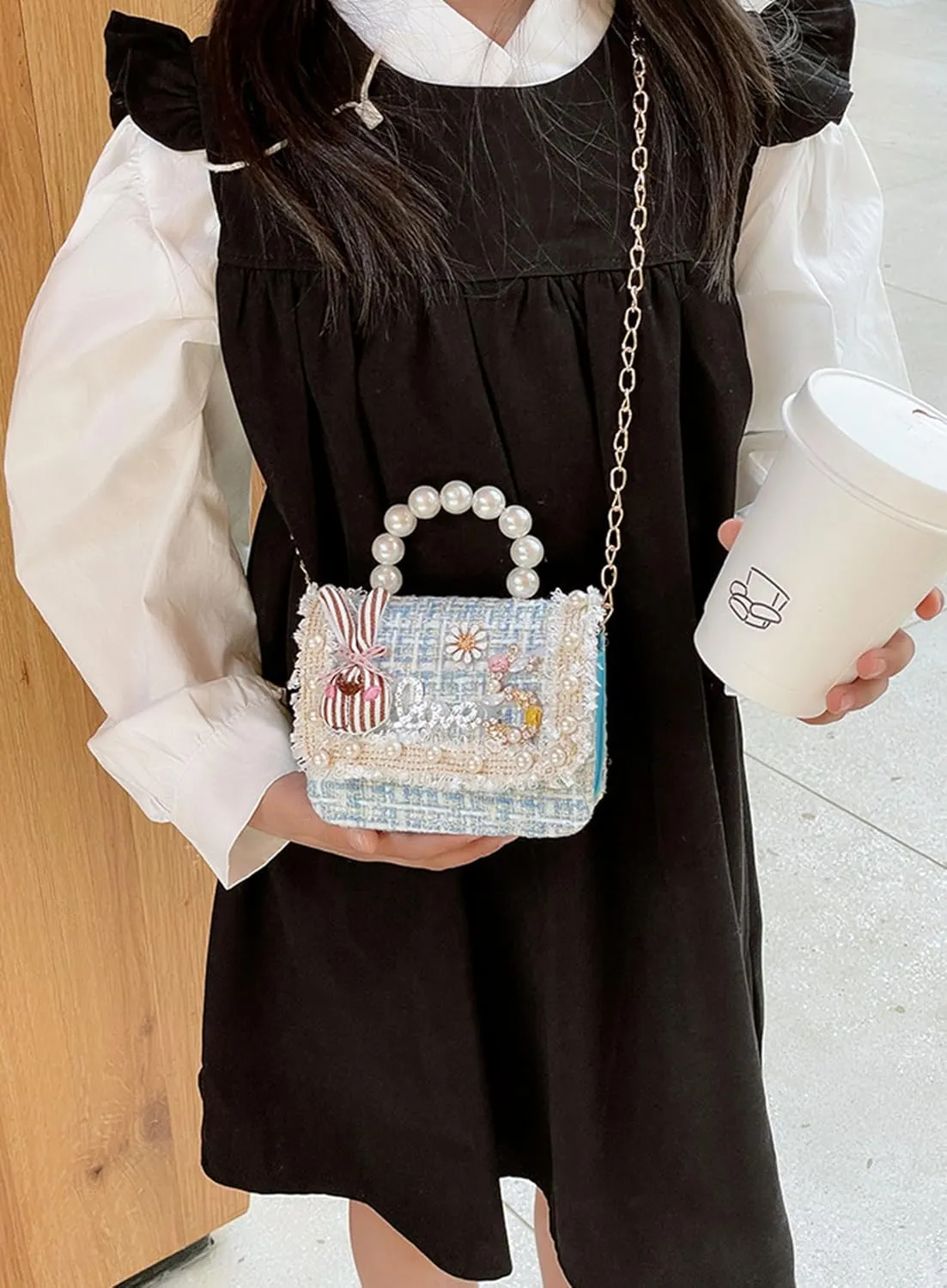 Cute Crossboby Purse with Bowknot Shoulder Bag for Little Girls, Girls Kids Fashion Handbags with Pearl Handle