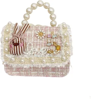 Cute Crossboby Purse with Bowknot Shoulder Bag for Little Girls, Girls Kids Fashion Handbags with Pearl Handle