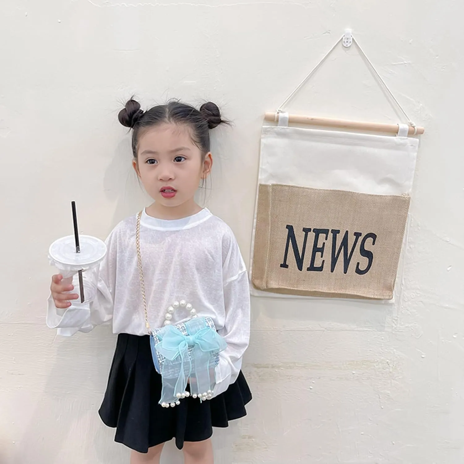 Cute Crossboby Purse with Bowknot Shoulder Bag for Little Girls, Girls Kids Fashion Handbags with Pearl Handle