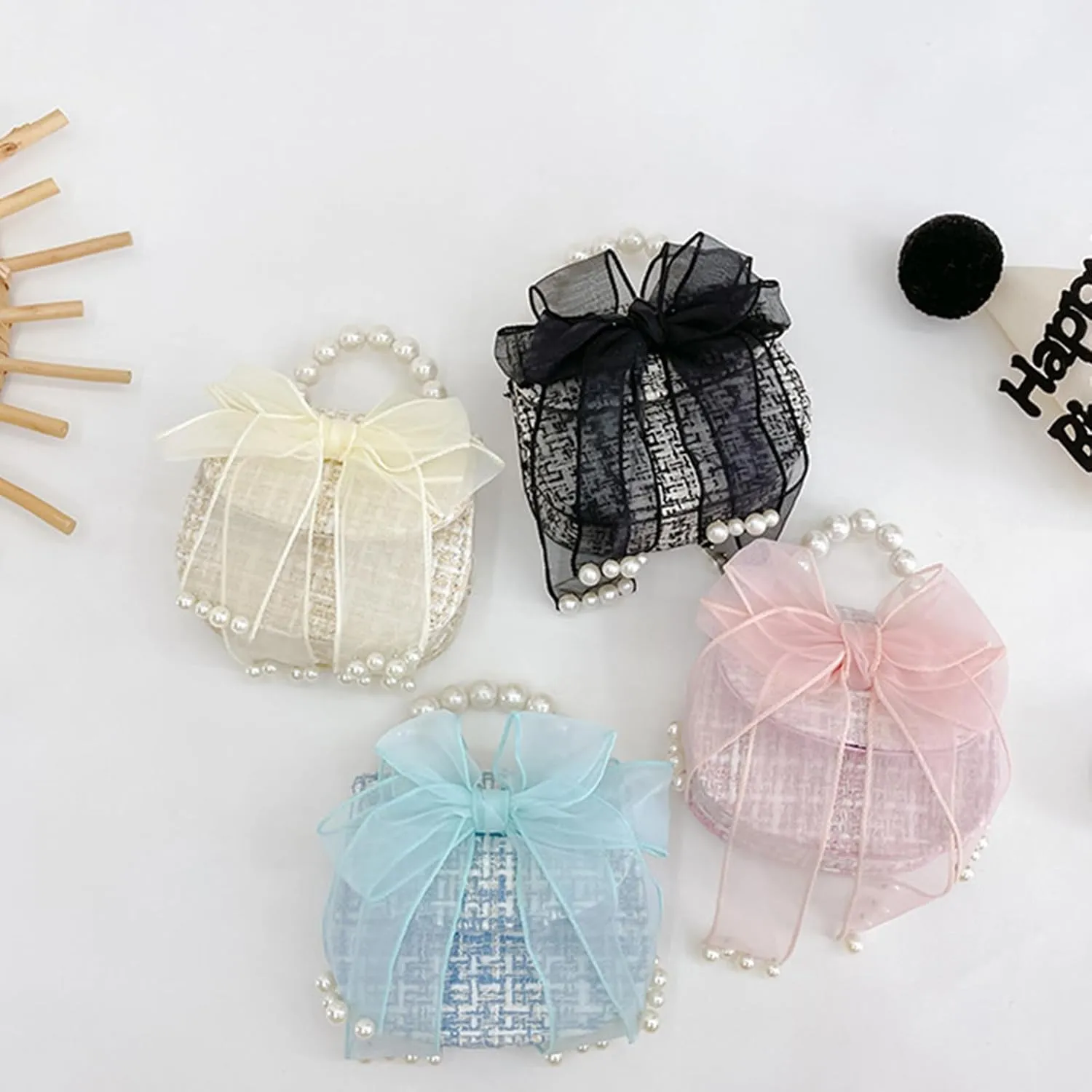 Cute Crossboby Purse with Bowknot Shoulder Bag for Little Girls, Girls Kids Fashion Handbags with Pearl Handle