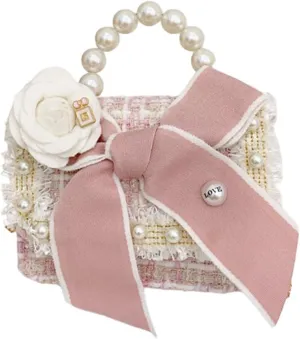Cute Crossboby Purse with Bowknot Shoulder Bag for Little Girls, Girls Kids Fashion Handbags with Pearl Handle