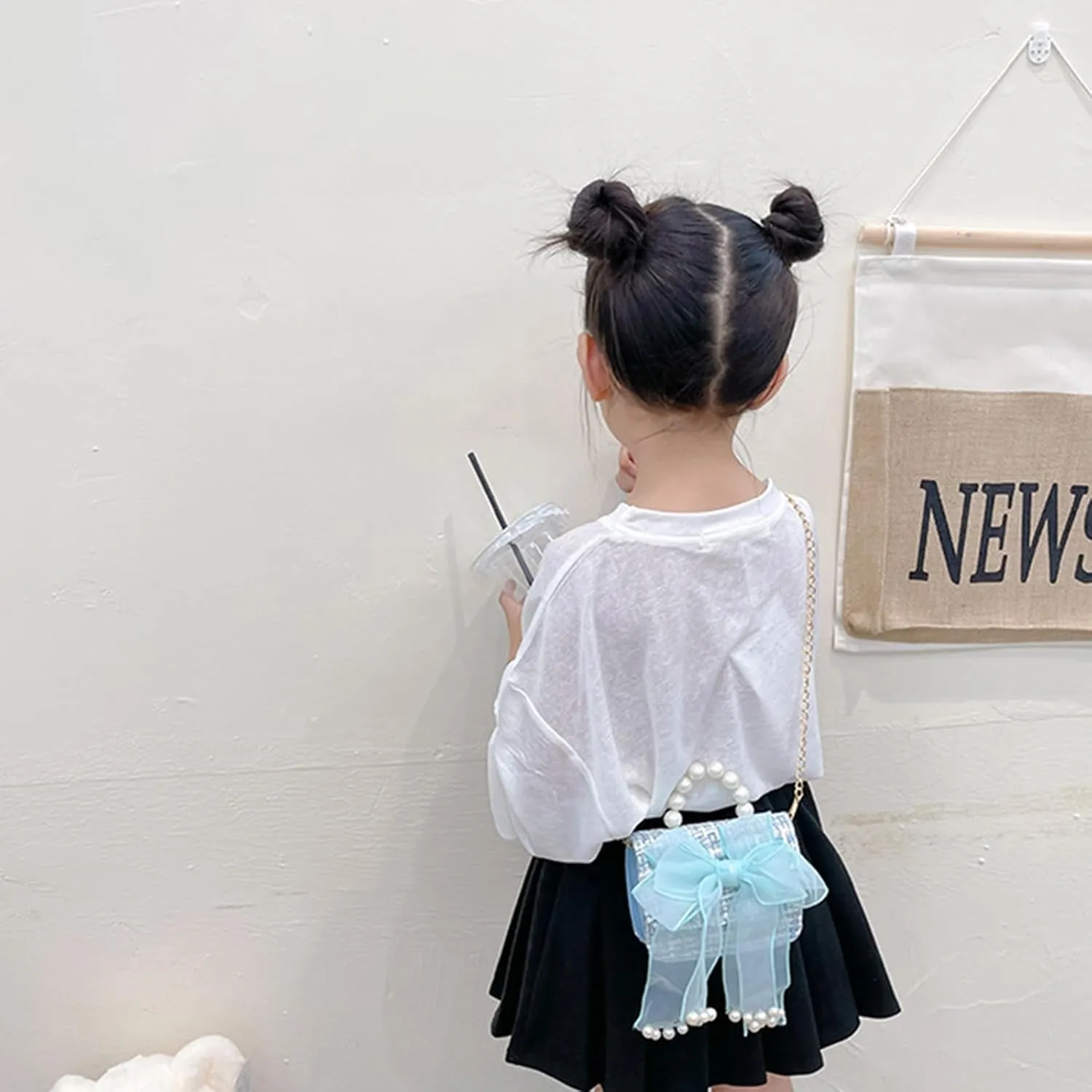 Cute Crossboby Purse with Bowknot Shoulder Bag for Little Girls, Girls Kids Fashion Handbags with Pearl Handle