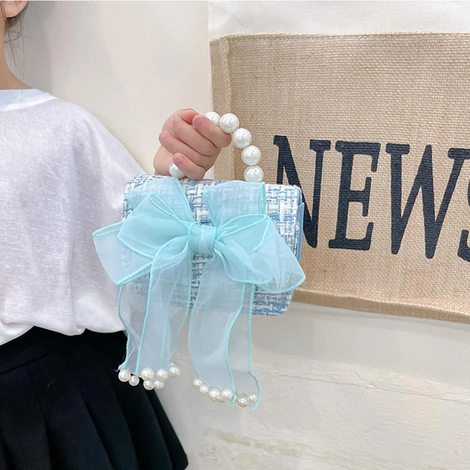 Cute Crossboby Purse with Bowknot Shoulder Bag for Little Girls, Girls Kids Fashion Handbags with Pearl Handle