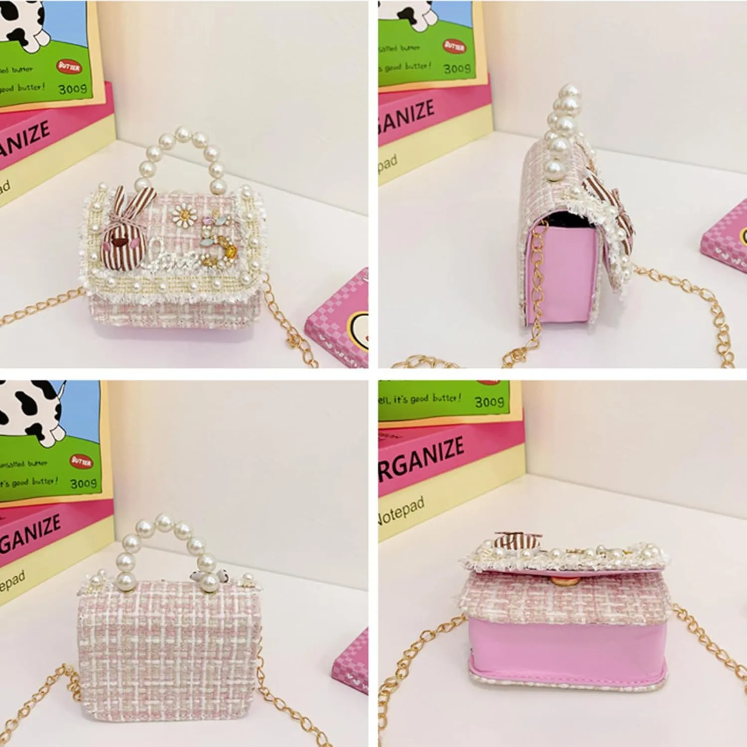 Cute Crossboby Purse with Bowknot Shoulder Bag for Little Girls, Girls Kids Fashion Handbags with Pearl Handle