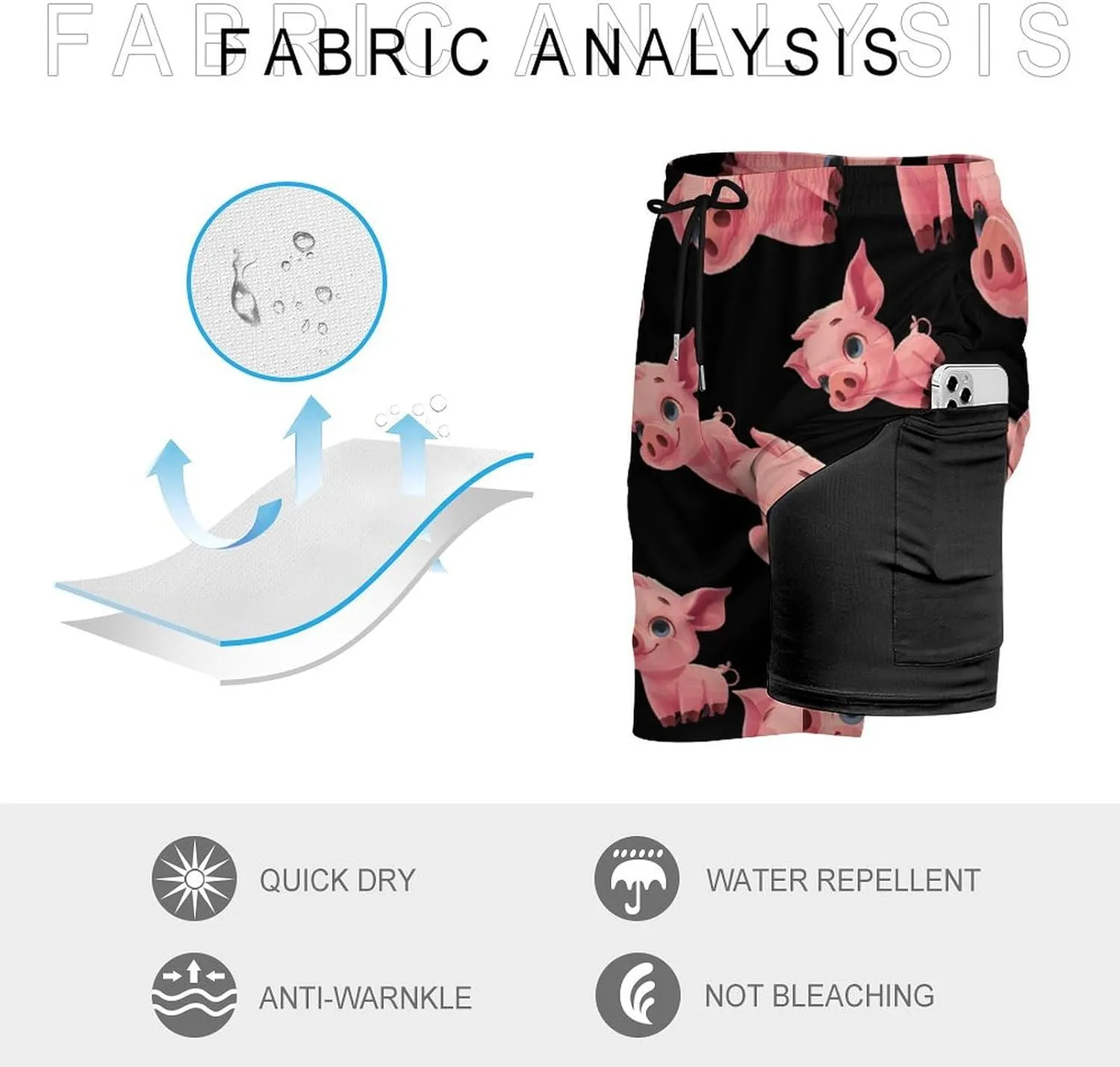 Cute Pigs Men's Swim Trunks Quick Dry Board Shorts Swimwear Beach Shorts with Compression Liner