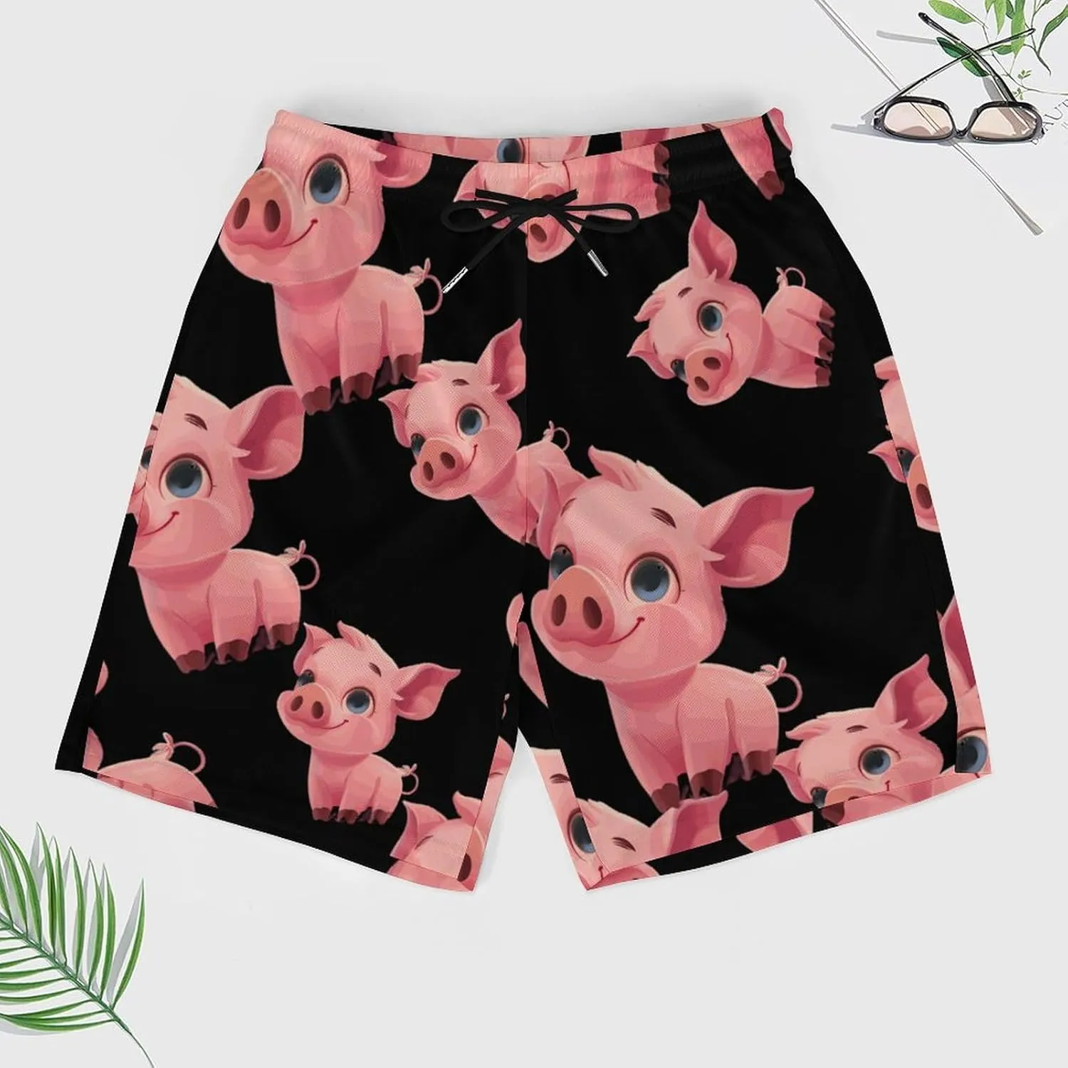 Cute Pigs Men's Swim Trunks Quick Dry Board Shorts Swimwear Beach Shorts with Compression Liner
